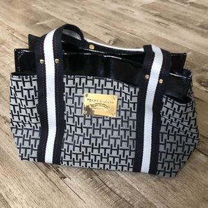 Vintage Tommy Hilfiger Small Canvas Bucket Handbag red cream blue black